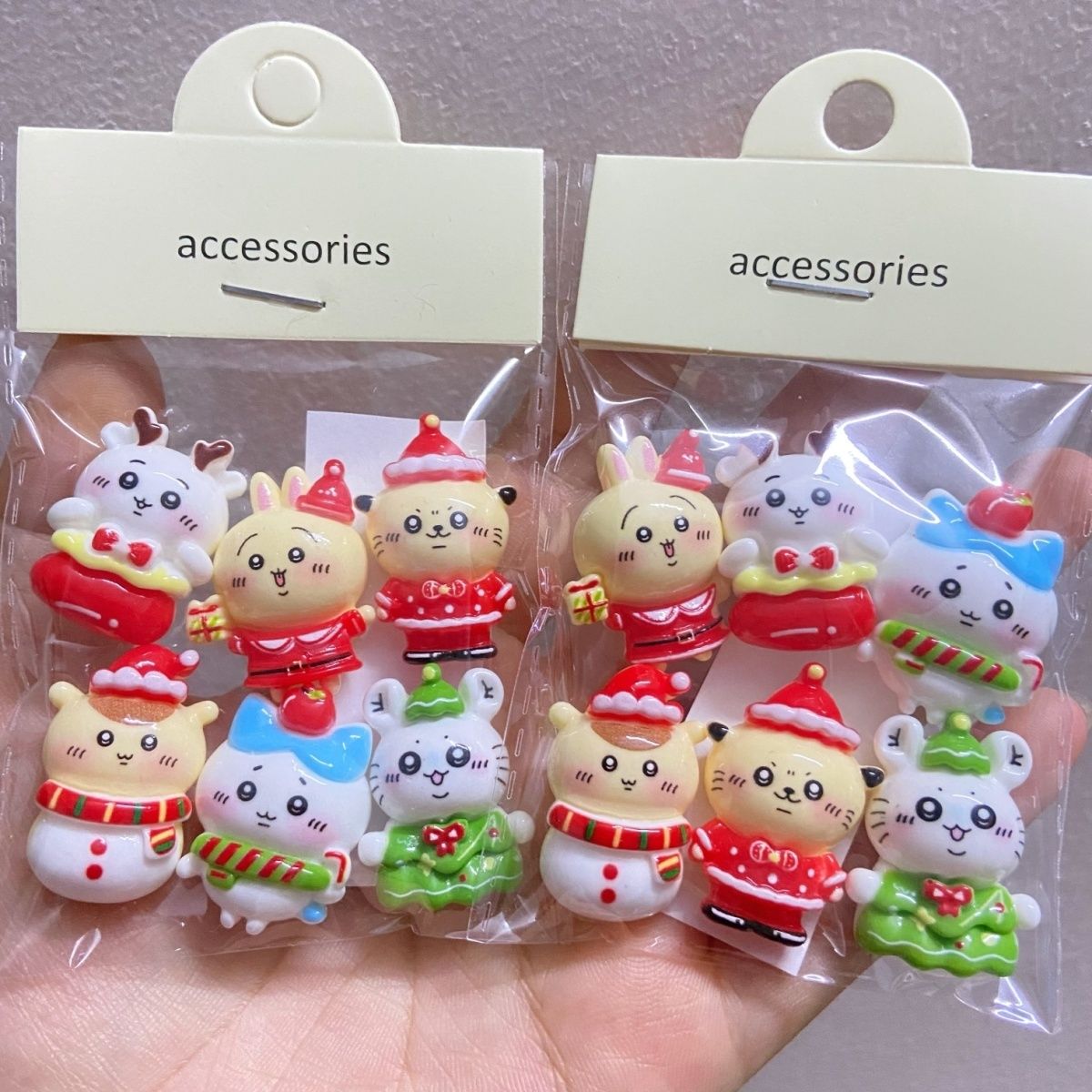 Resin Crafts - Świąteczne jednokolorowe naklejki Chiikawa z żywicy,
