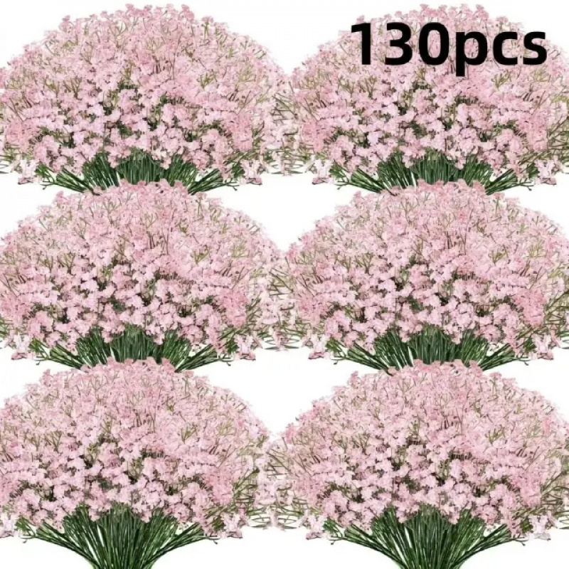 Dried Flower Bulk - 130-ramienny różowy bukiet sztucznych kwiatów gipsówki,